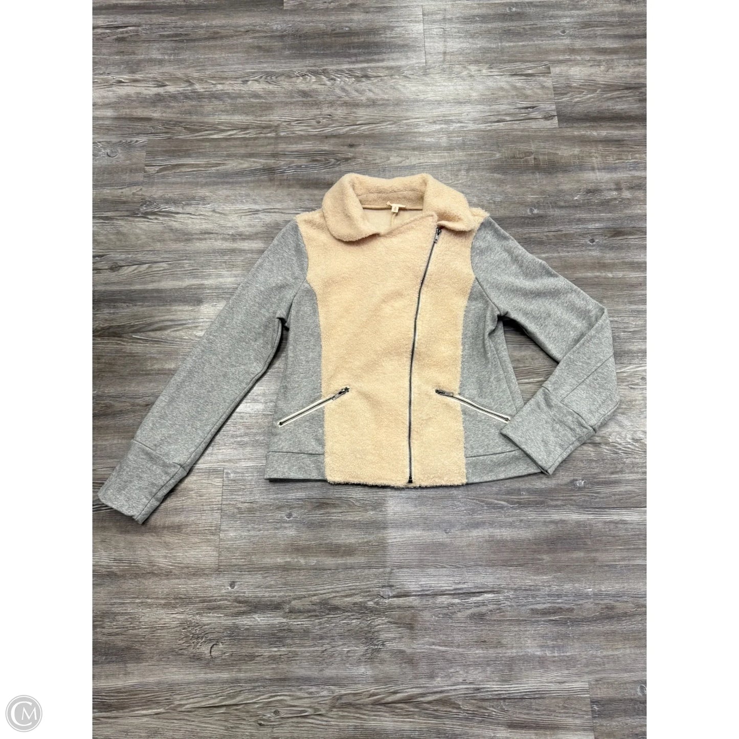 Jacket Faux Fur & Sherpa By Hem & Thread In Grey & Tan, Size: M