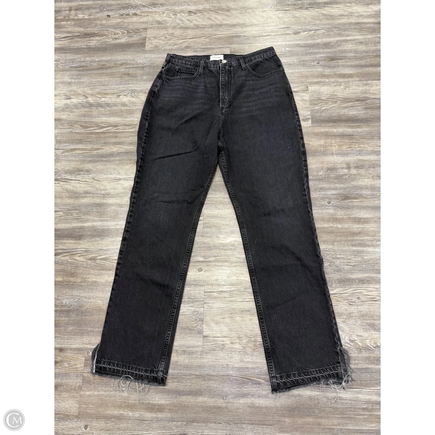 Jeans Straight By Frame In Black Denim, Size: 10