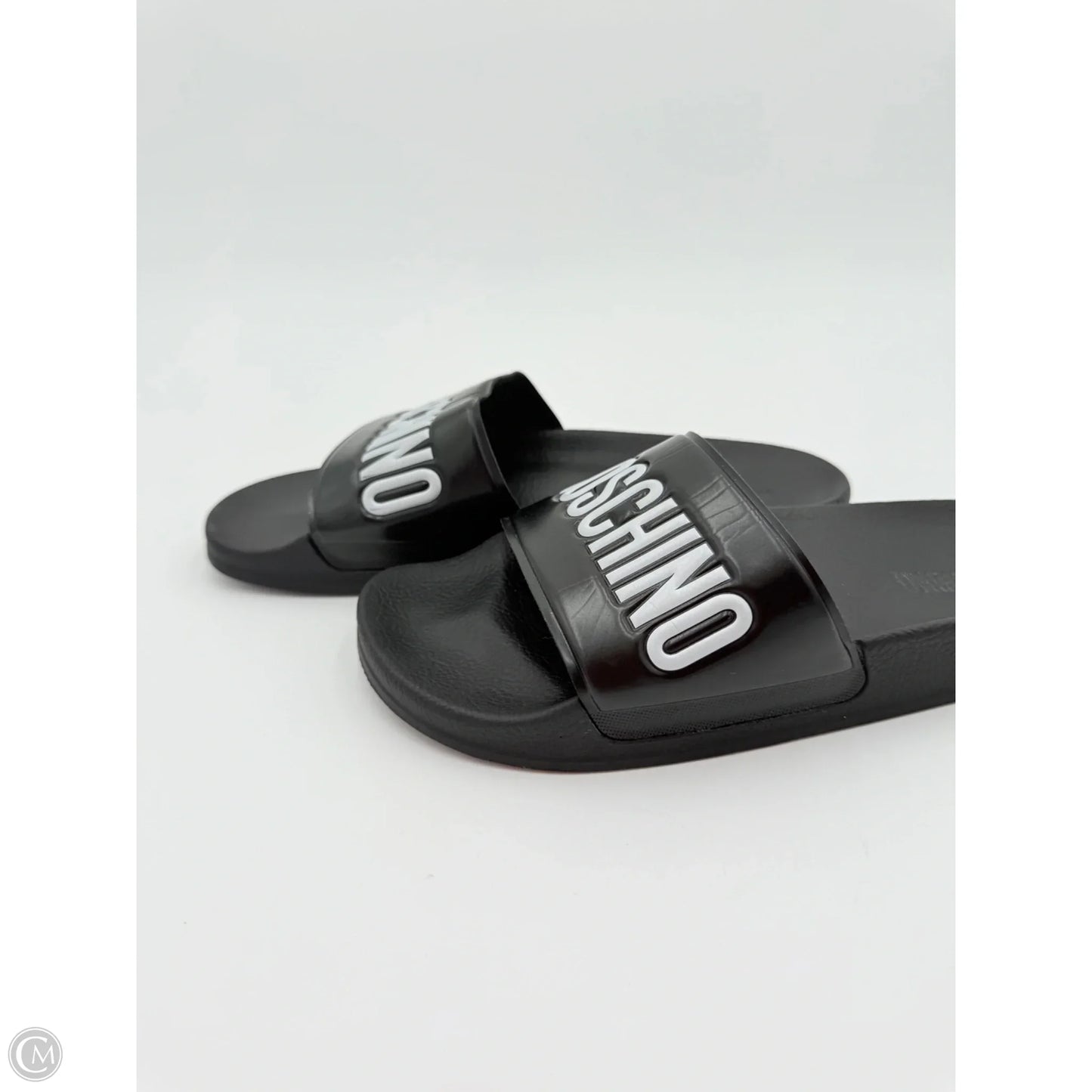 Sandals Luxury Designer By Moschino In Black, Size: 10