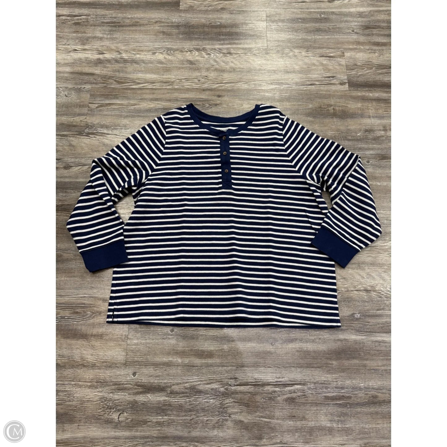 Top Long Sleeve Basic By Lands End In Blue & White, Size: 2x