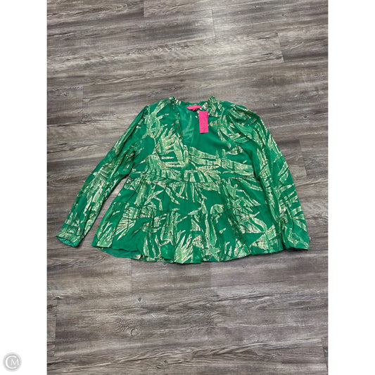 Top Long Sleeve Designer By Lilly Pulitzer In Gold & Green, Size: M