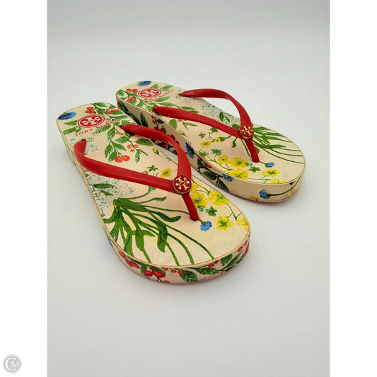 Sandals Designer By Tory Burch In Green & Orange, Size: 6.5