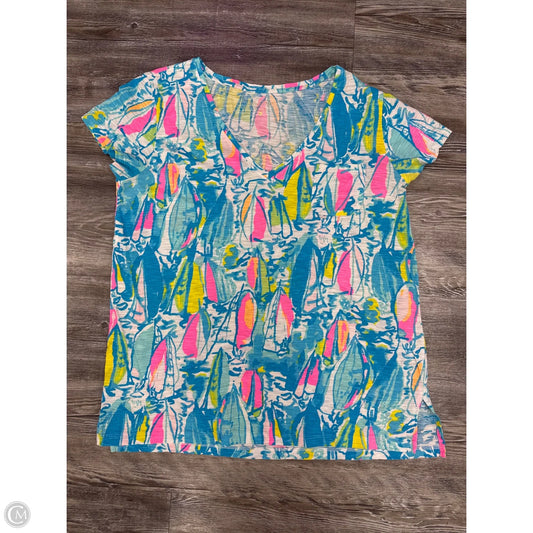 Top Short Sleeve Designer By Lilly Pulitzer In Blue & Pink, Size: L