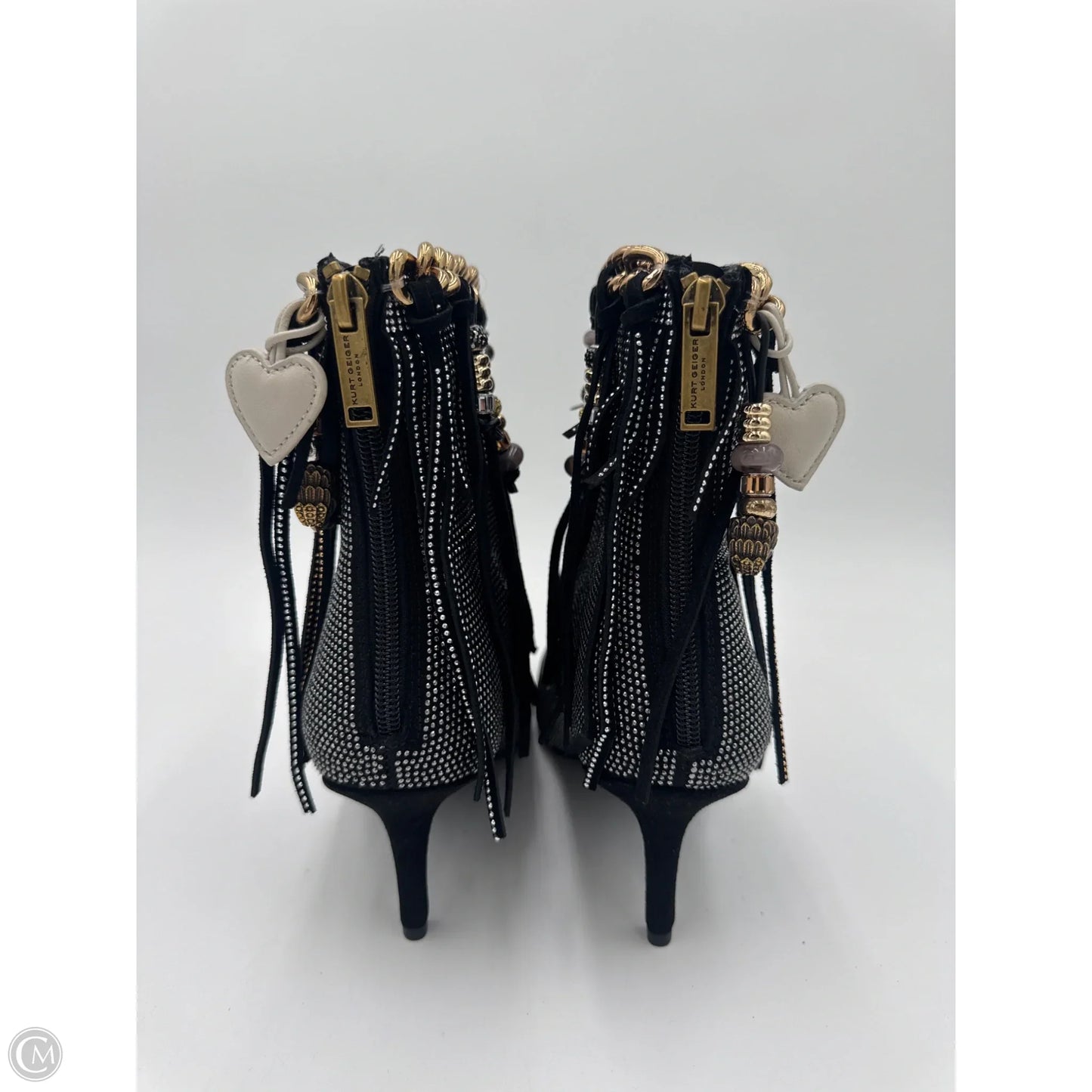 Boots Designer By Kurt Geiger In Black & Gold, Size: 8.5