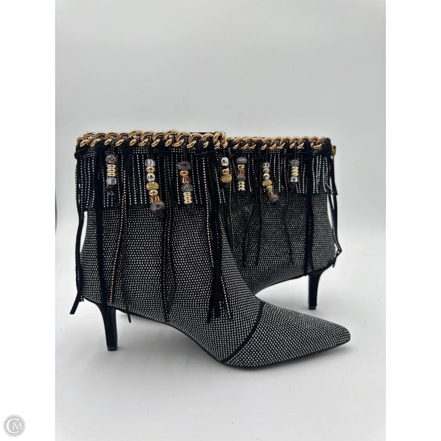 Boots Designer By Kurt Geiger In Black & Gold, Size: 8.5