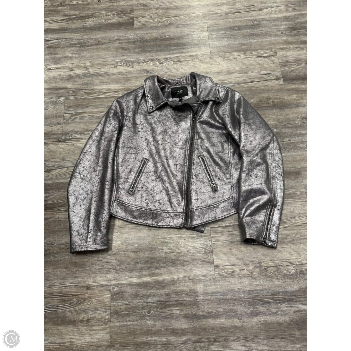 Jacket Moto By Torrid In Silver, Size: 2x