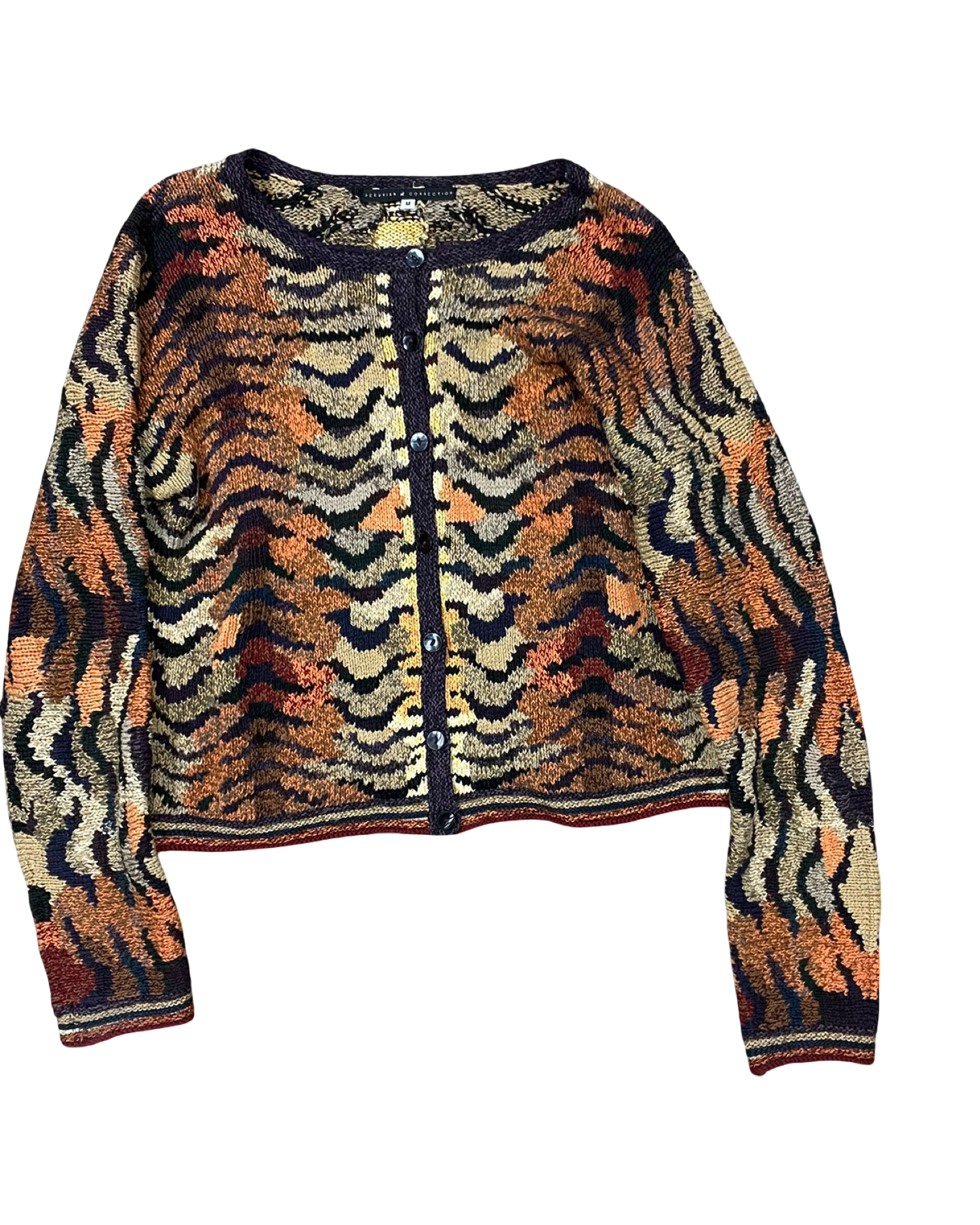Sweater Cardigan By Peruvian Connection In Purple & Tan, Size:M