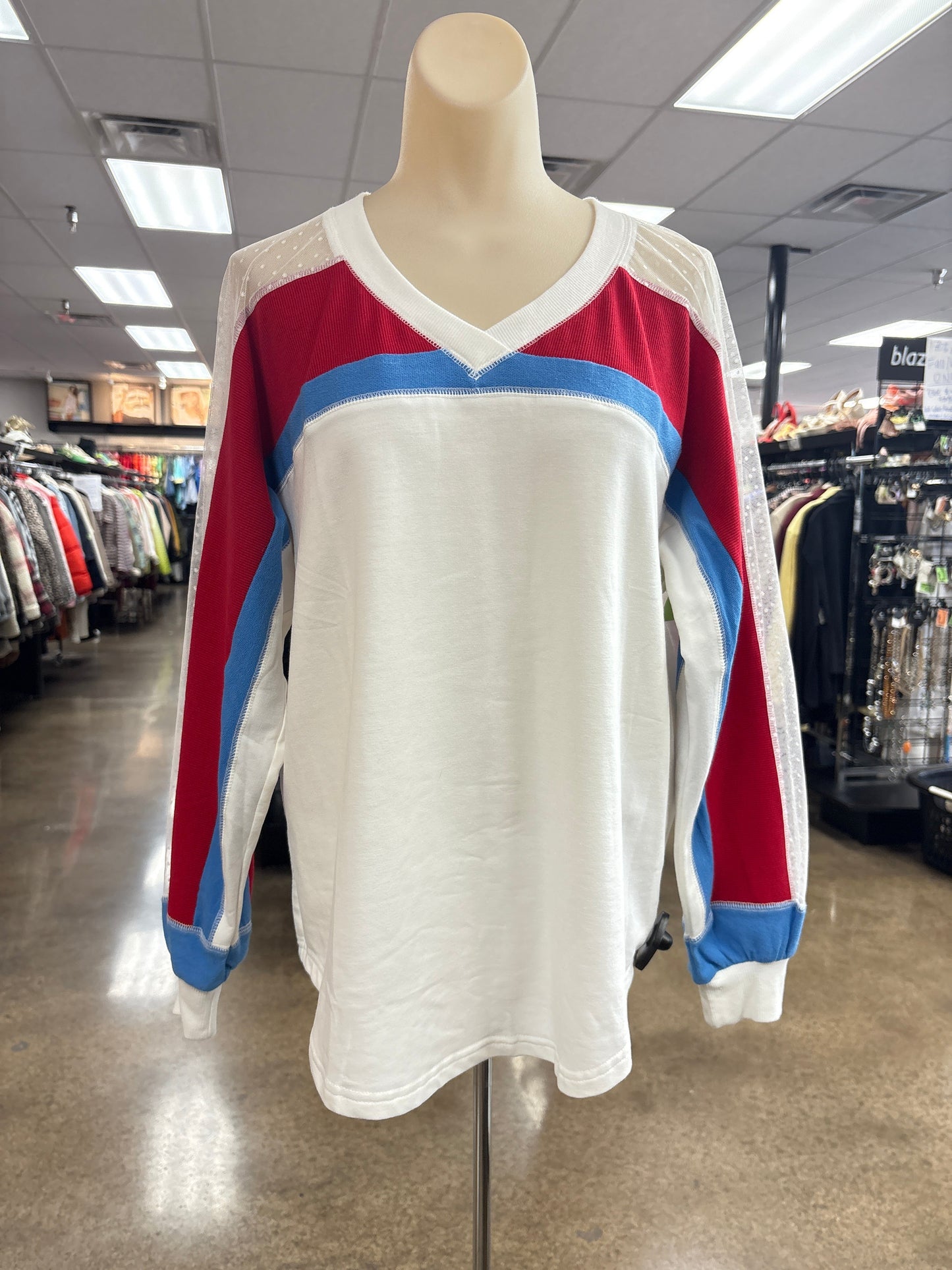 Top Ls By Clothes Mentor In Blue Red & White, Size:S