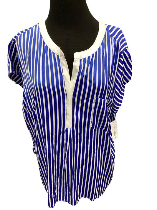 Blue & White Top Short Sleeve Liz Claiborne, Size 2x