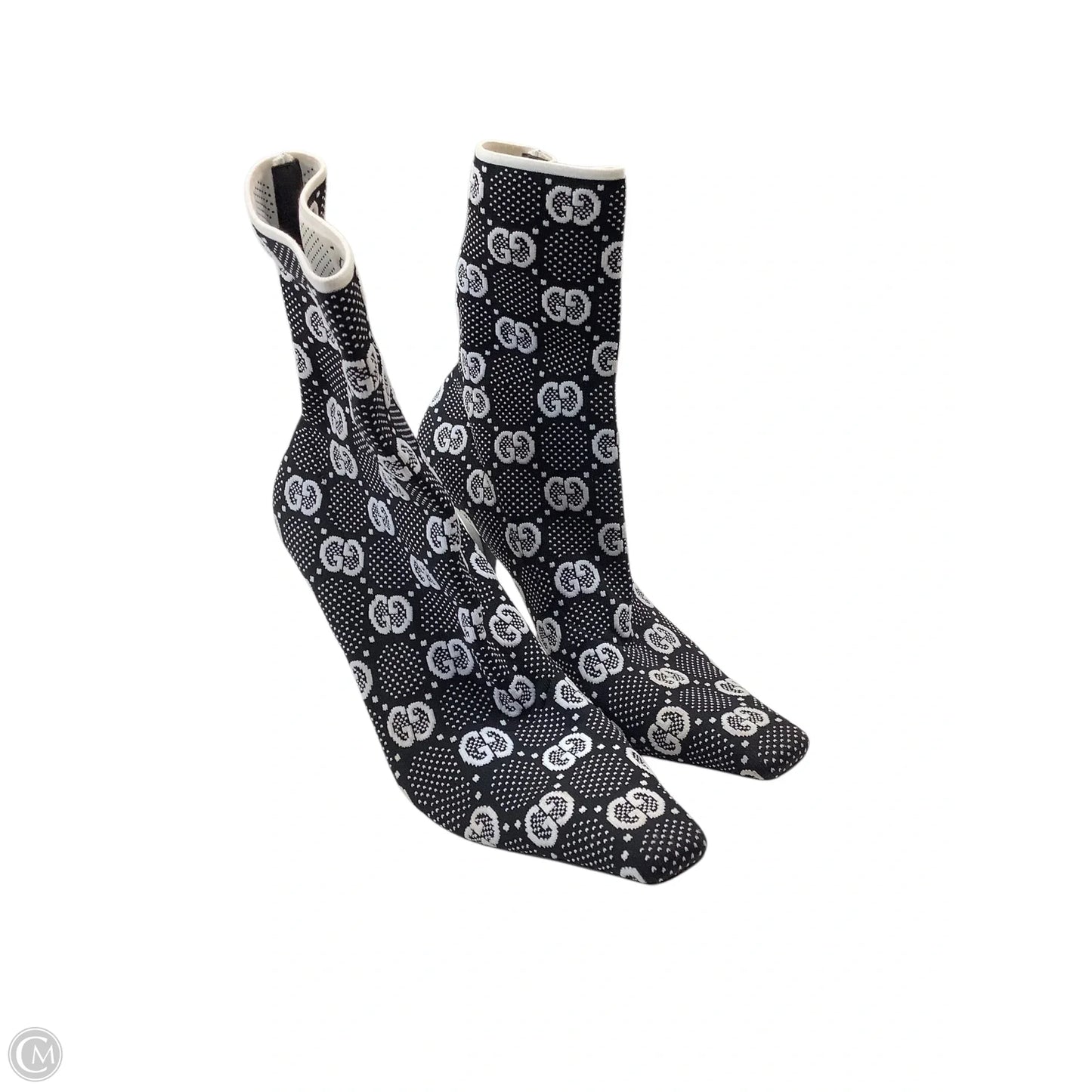 Boots Luxury Designer By Gucci In Black & White, Size: 9(39)