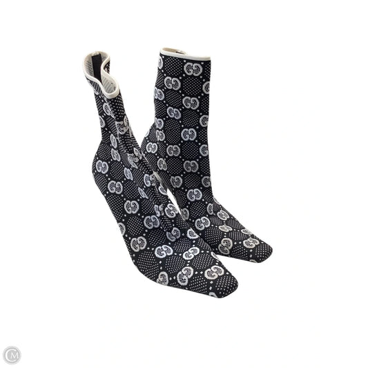 Boots Luxury Designer By Gucci In Black & White, Size: 9(39)
