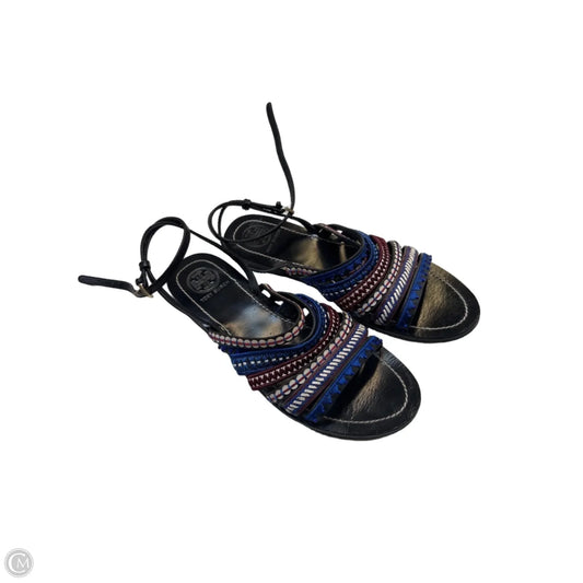 Sandals Designer By Tory Burch In Black & Blue, Size: 9.5