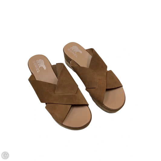 Sandals Heels Wedge By Sorel In Bronze, Size: 8