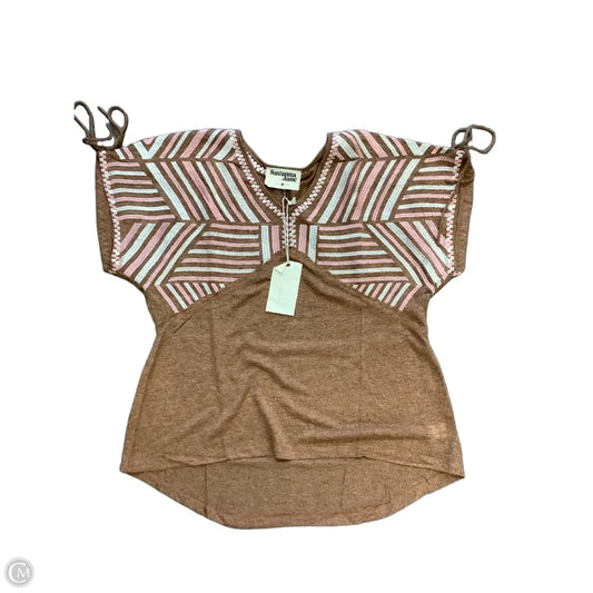 Top Short Sleeve By Savanna Jane In Brown & Pink