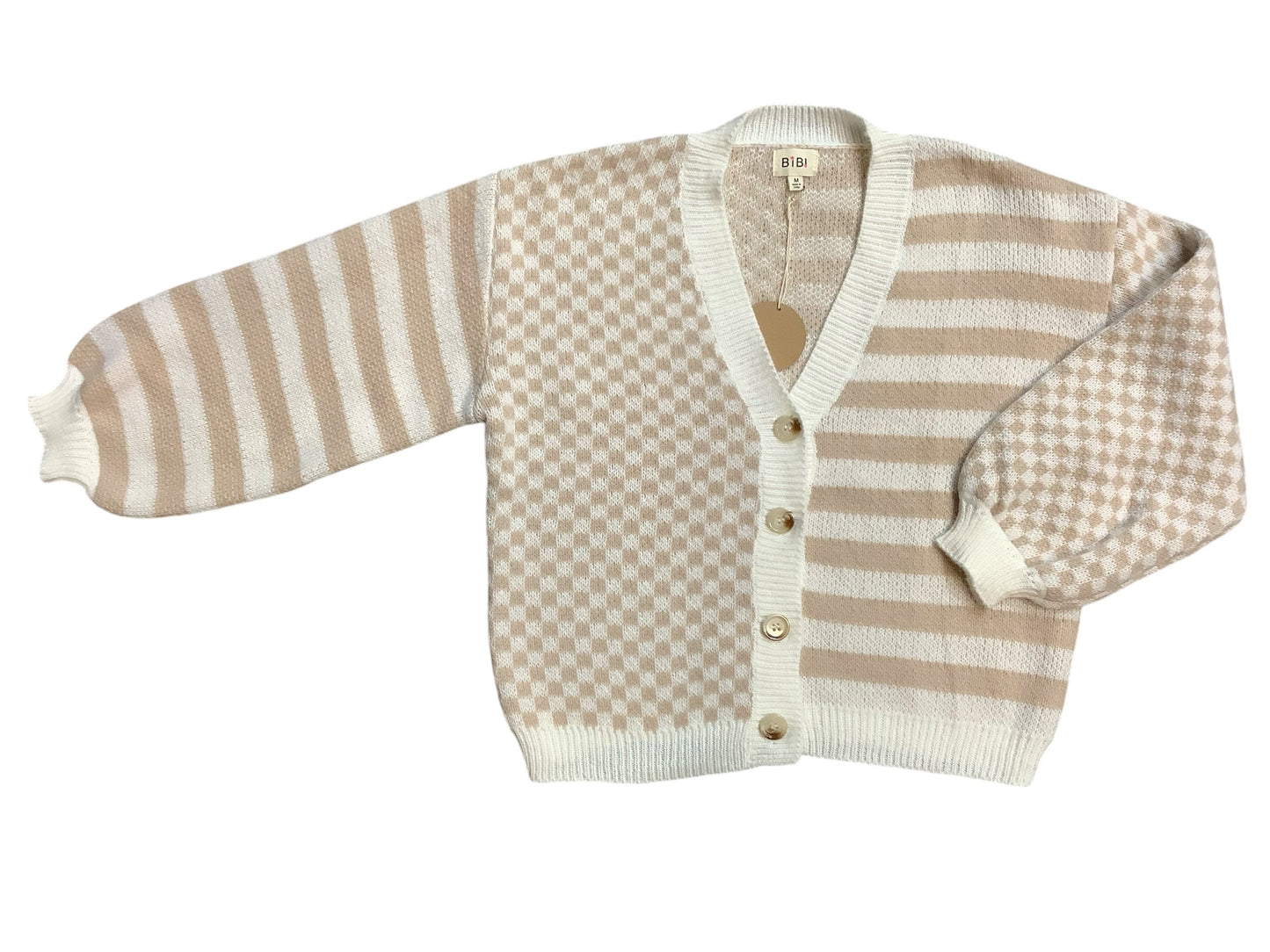 Sweater Cardigan By Bibi In Tan & White, Size: M