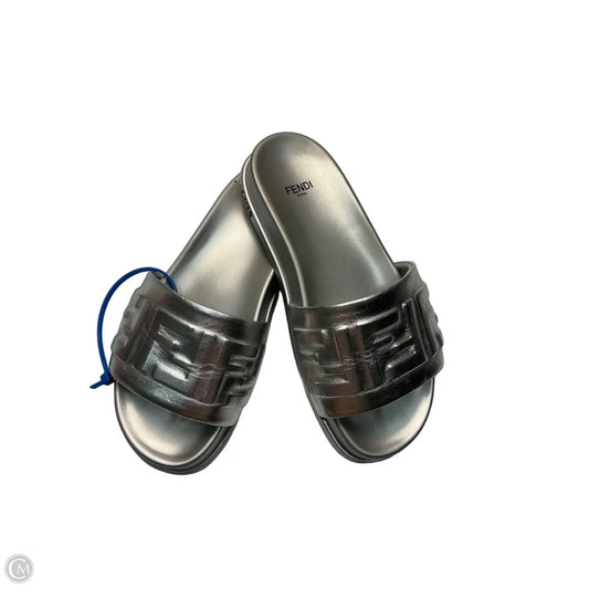 Sandals Luxury Designer By Fendi In Silver, Size: 6