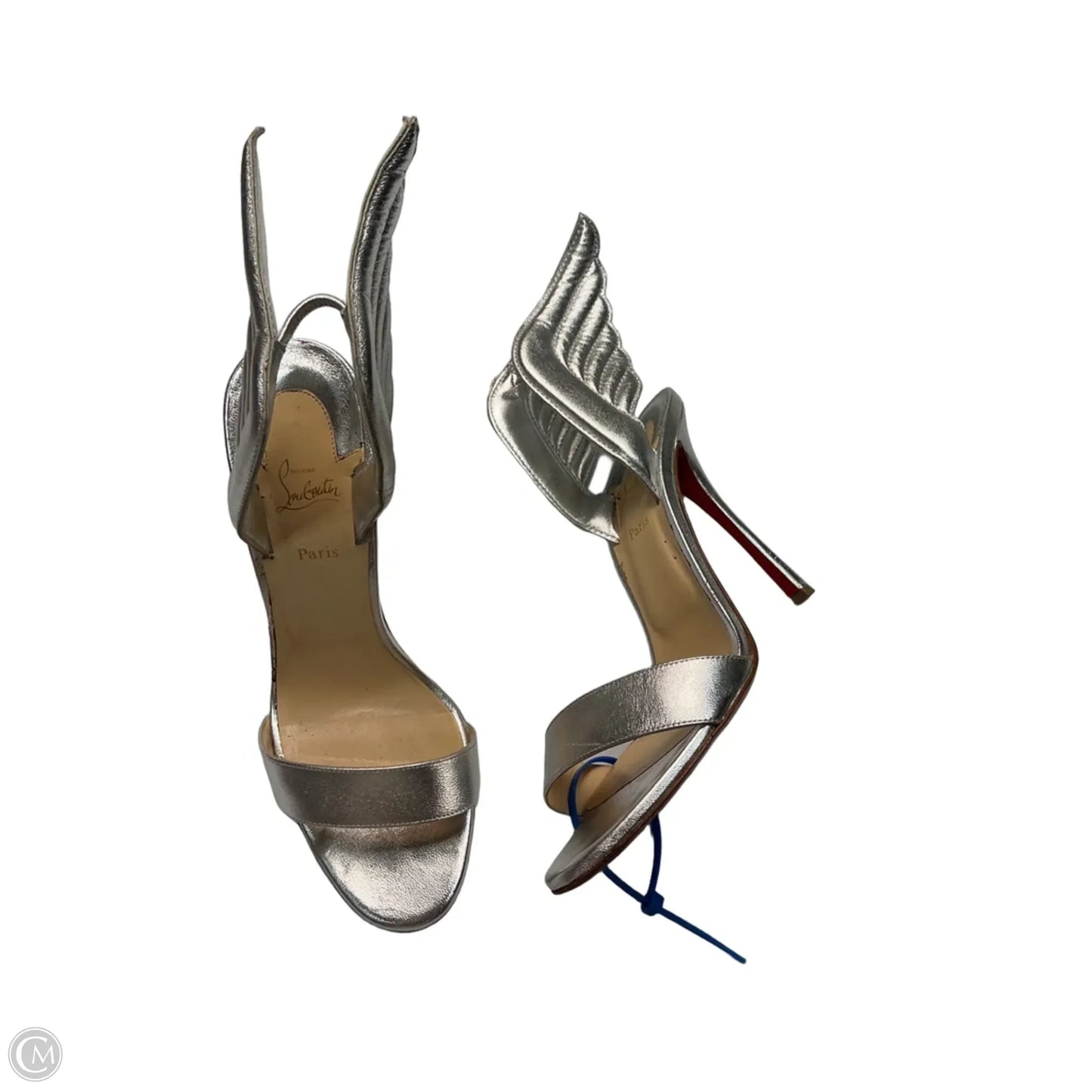 Shoes Luxury Designer By Christian Louboutin In Silver, Size: 9