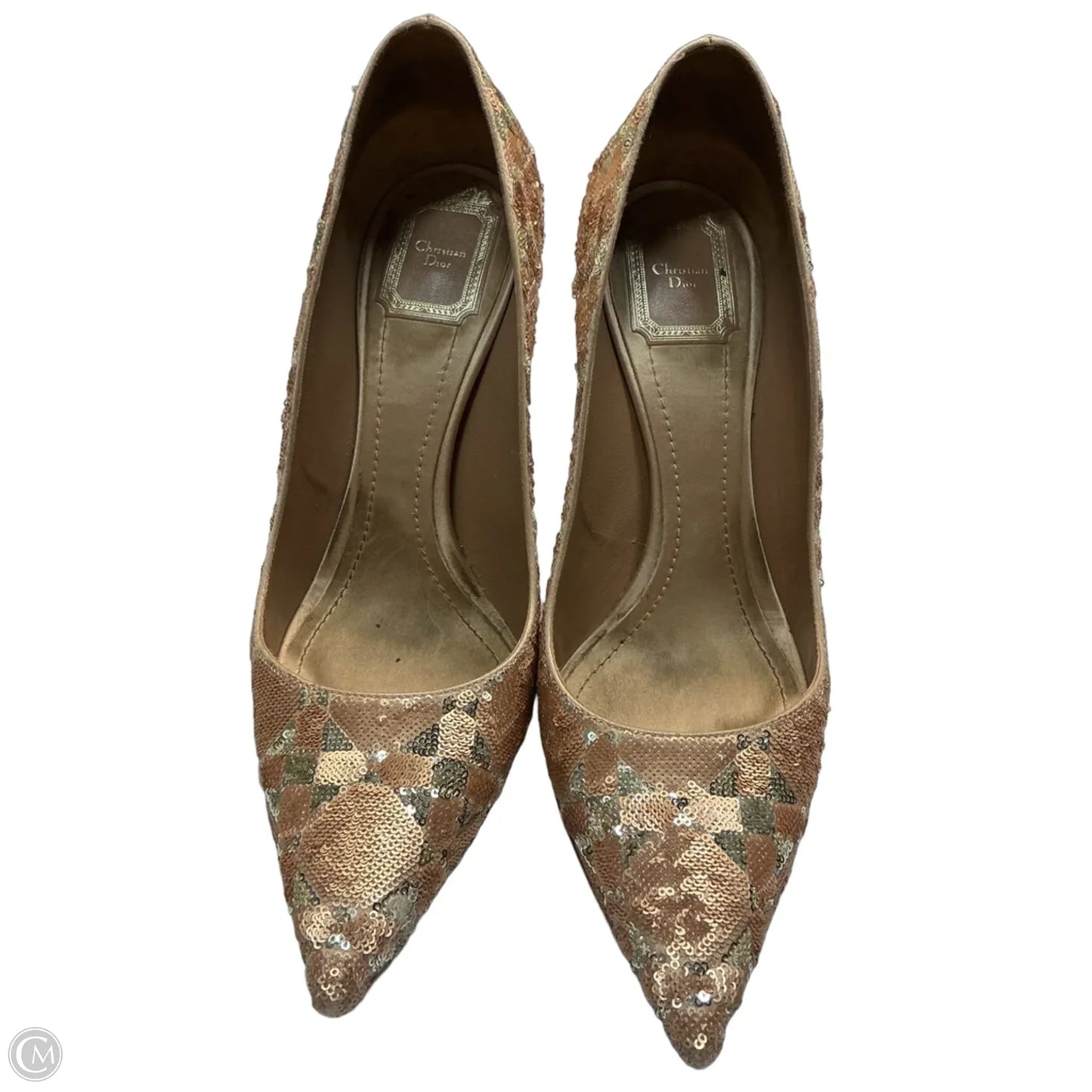 Shoes Luxury Designer By Dior In Gold, Size: 9