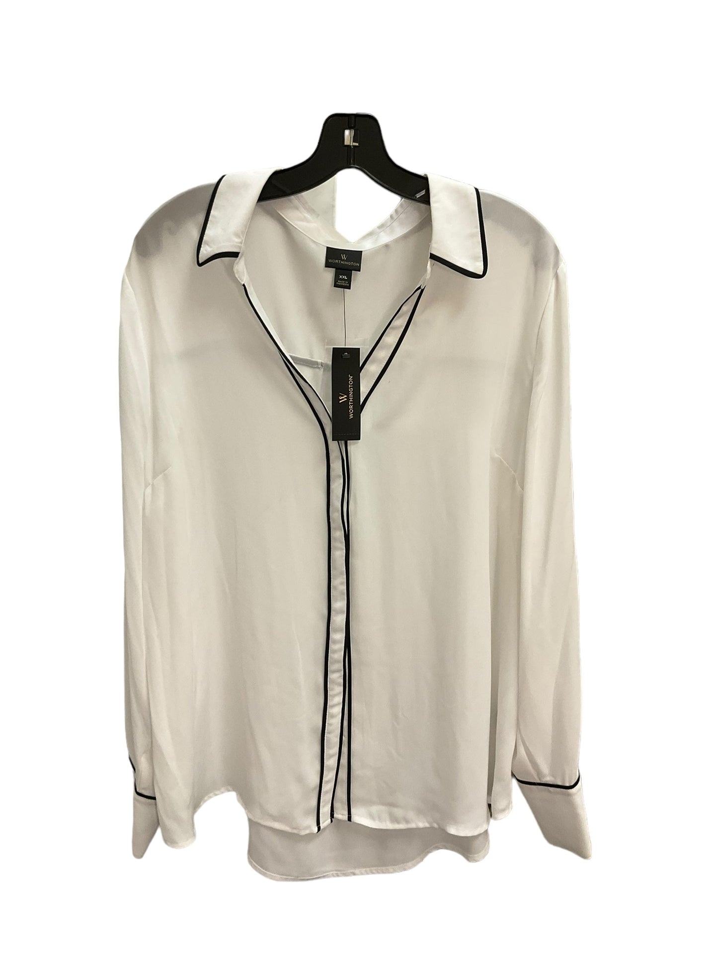 Top Long Sleeve By Worthington In White Black, Size: 18