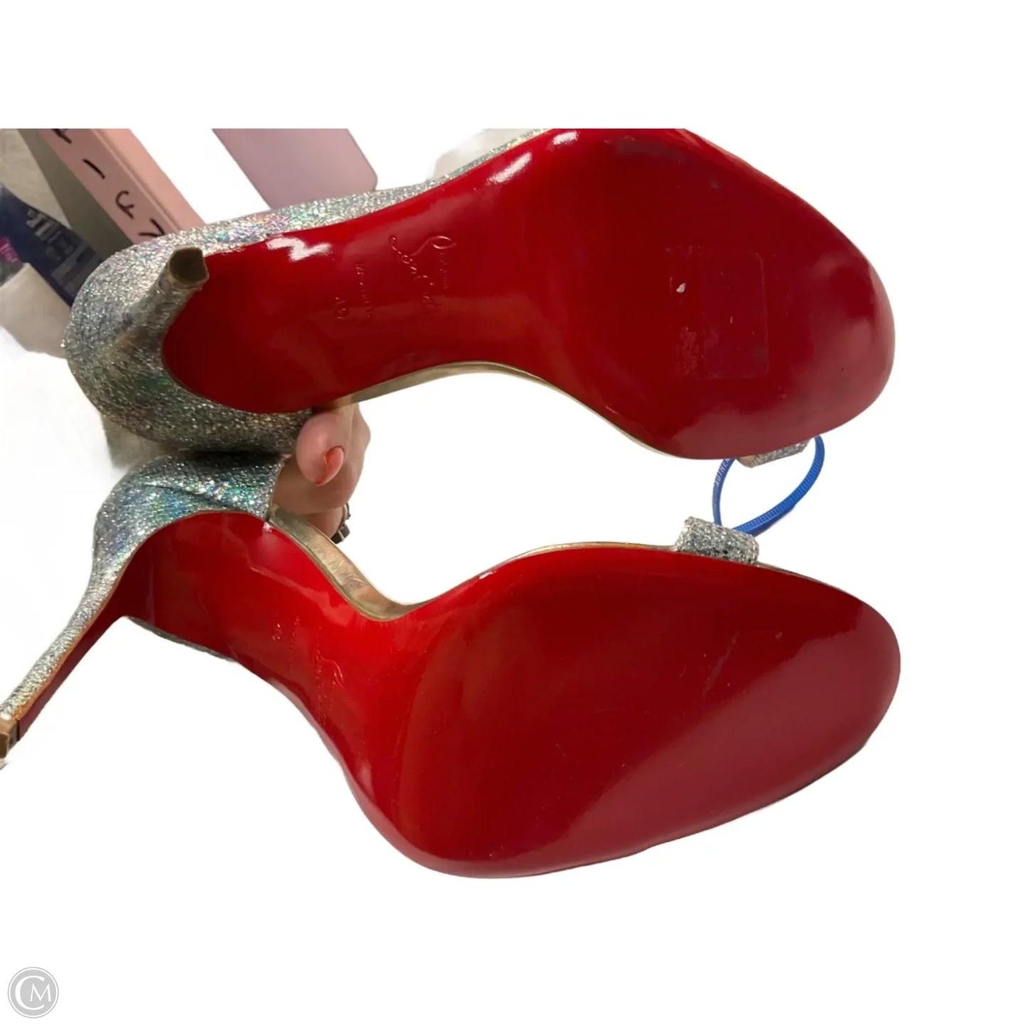 Shoes Luxury Designer By Christian Louboutin In Silver, Size: 10