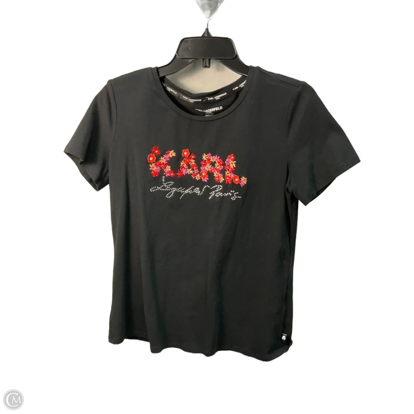 Top Short Sleeve Designer By Karl Lagerfeld In Black, Size: S
