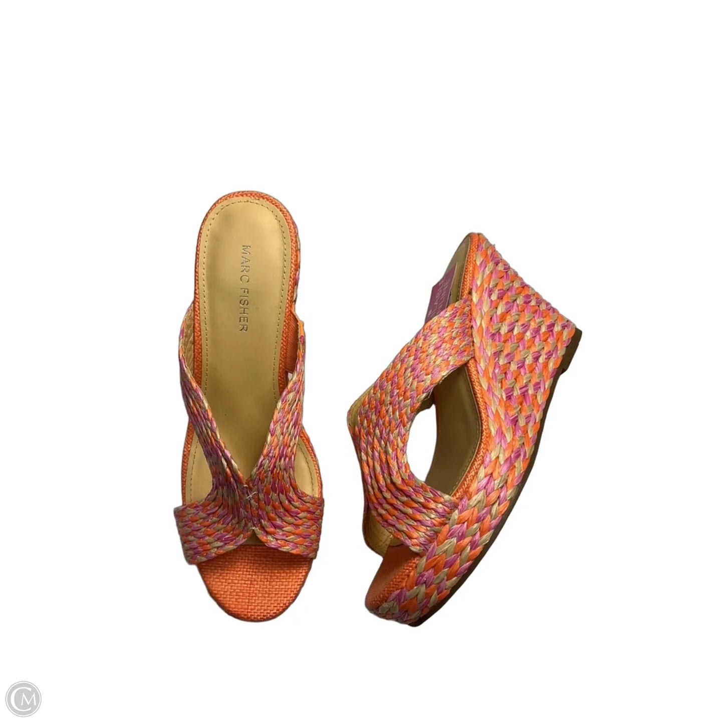 Sandals Heels Wedge By Marc Fisher In Orange & Pink, Size: 9.5