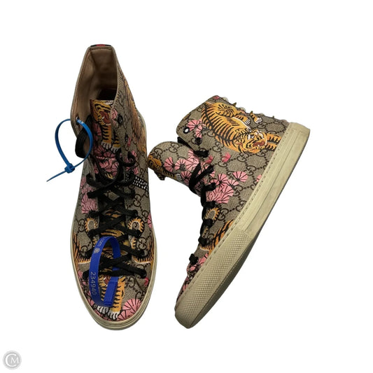 Shoes Luxury Designer By Gucci In Brown & Yellow, Size: 9