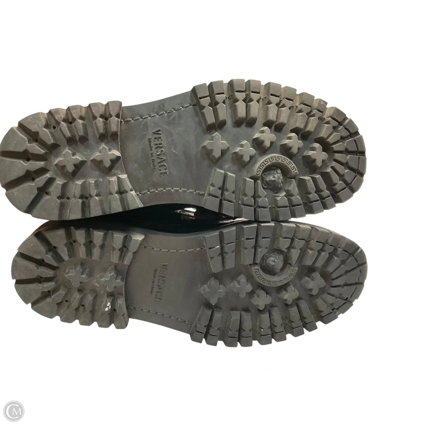 Shoes Luxury Designer By Versace In Black, Size: 8.5