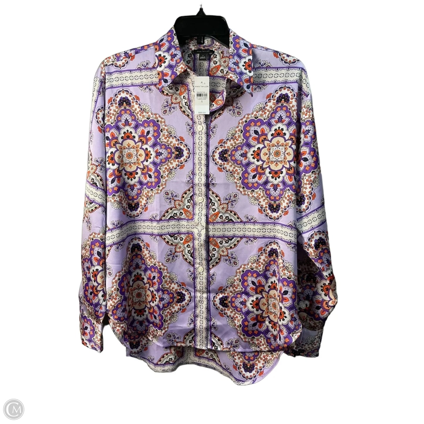 Top Long Sleeve By Ann Taylor In Purple & Tan, Size: S