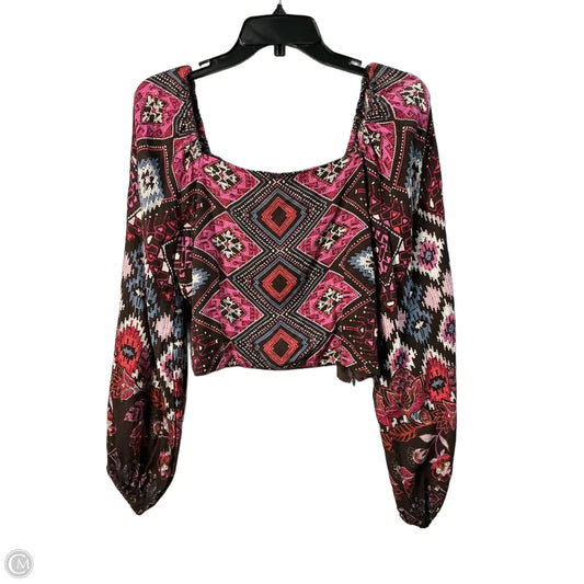 Top Long Sleeve By Skies Are Blue In Brown & Pink, Size: M