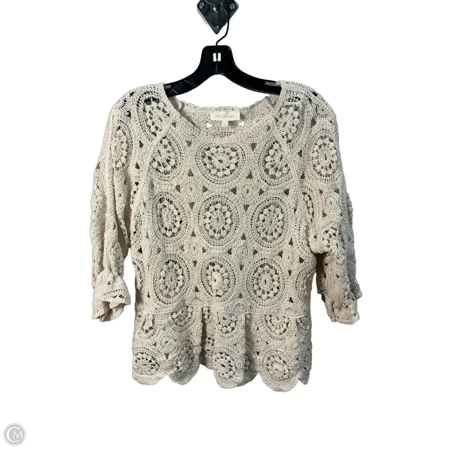 Top 3/4 Sleeve By Solitaire In Cream, Size: L