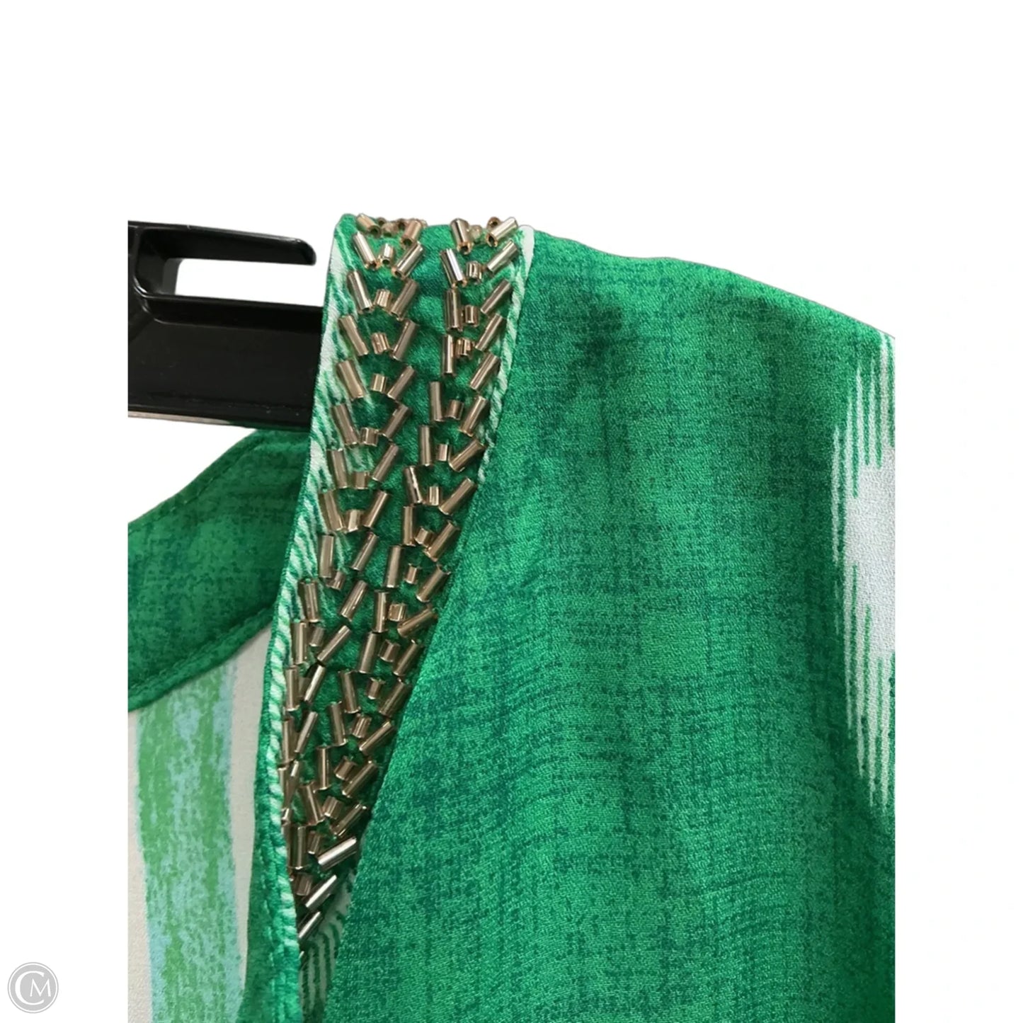 Top Short Sleeve By Chicos In Green & White, Size: L
