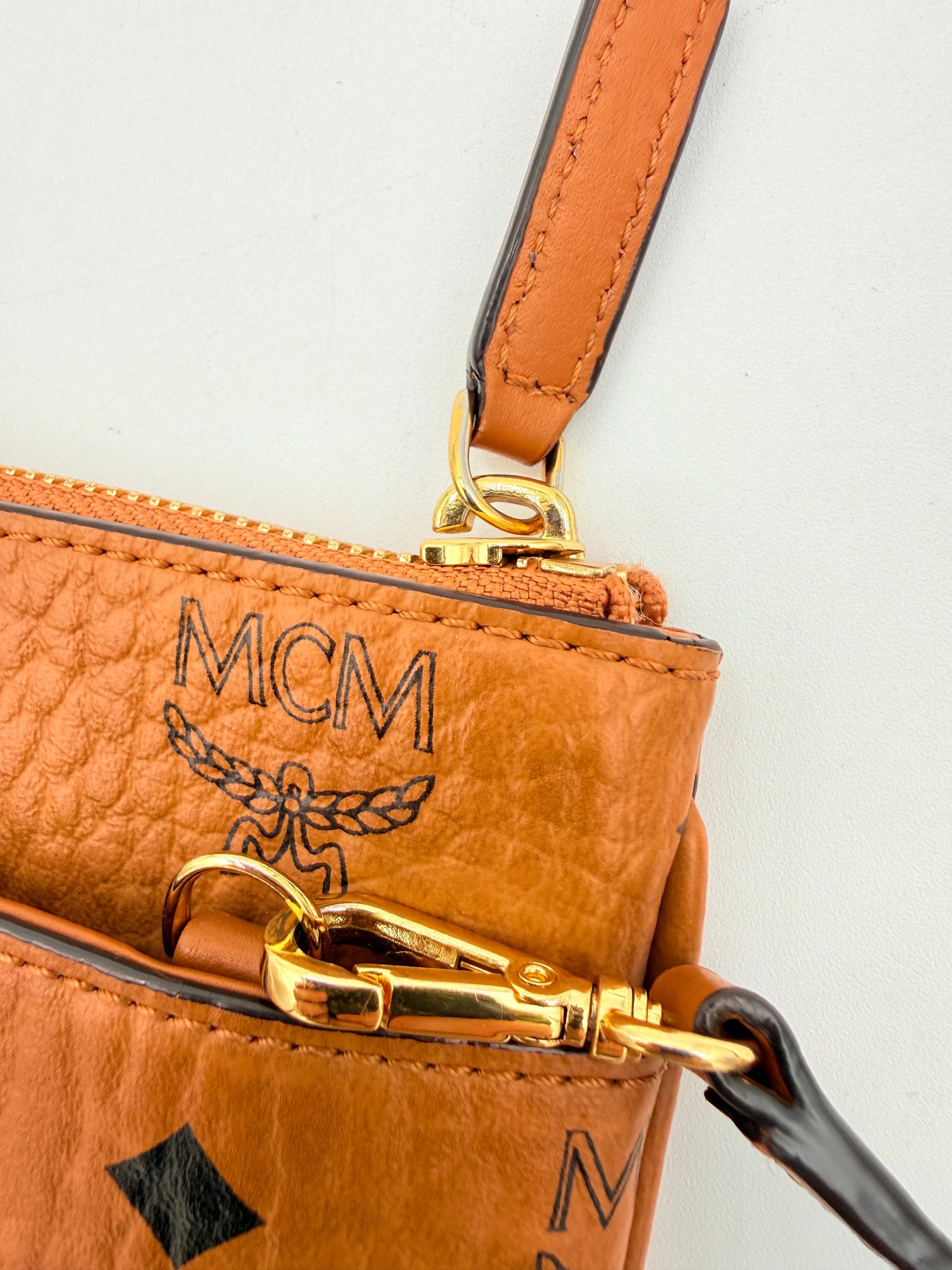 Crossbody Luxury Designer By Mcm In Brown & Tan, Size:Medium