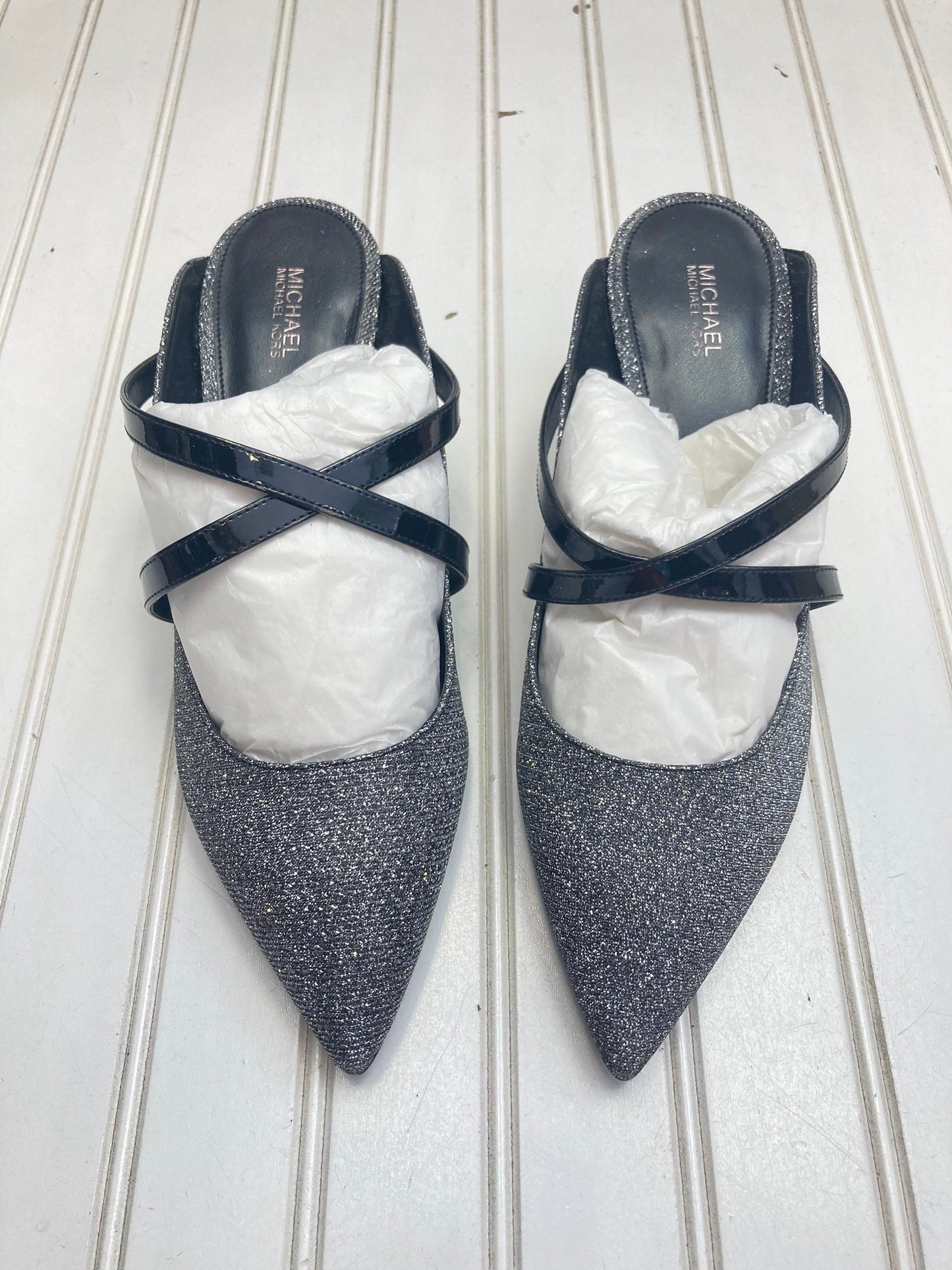 Black & Silver Shoes Heels Block Michael By Michael Kors, Size 10