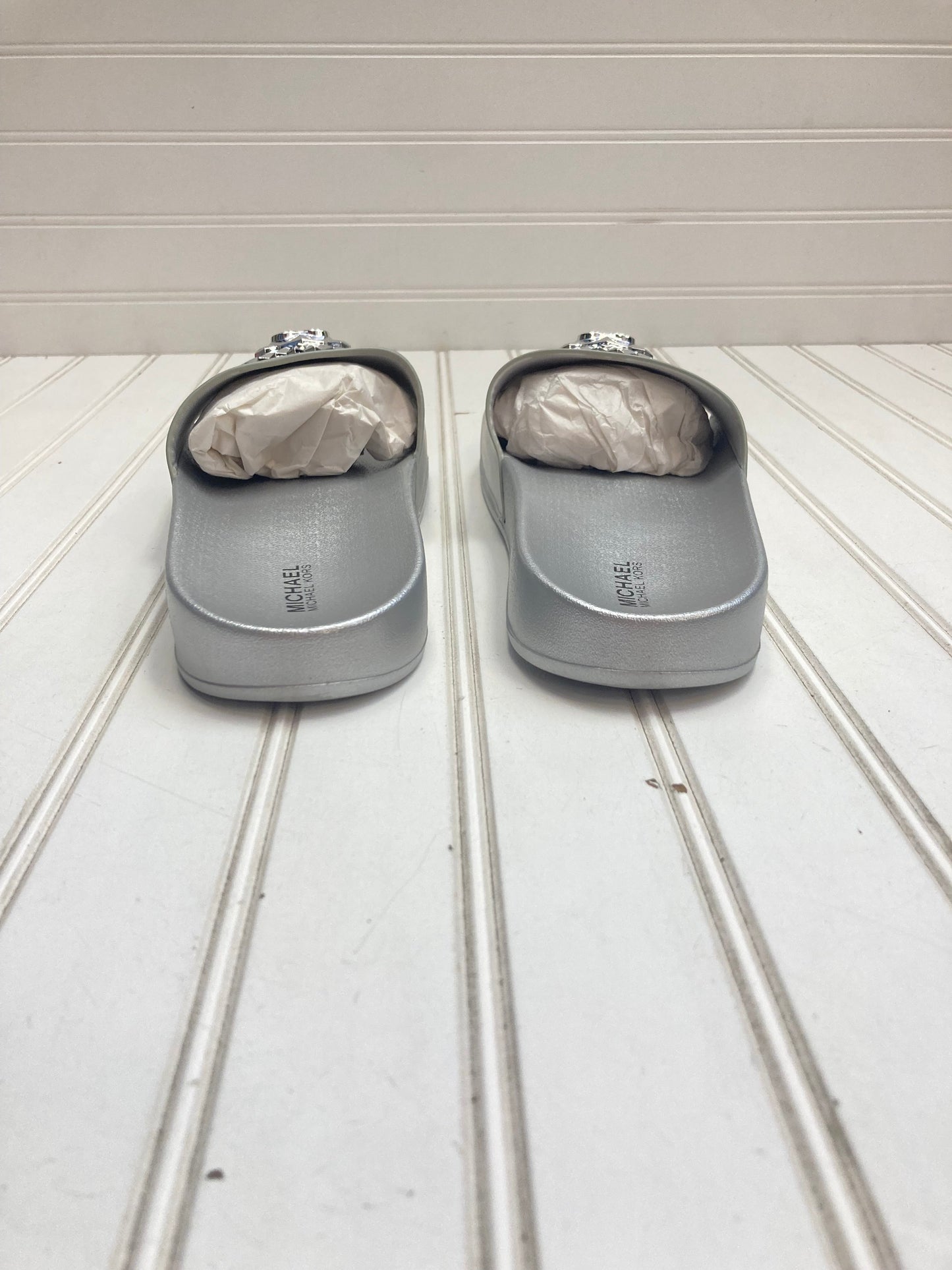 Silver Sandals Flats Michael By Michael Kors, Size 10