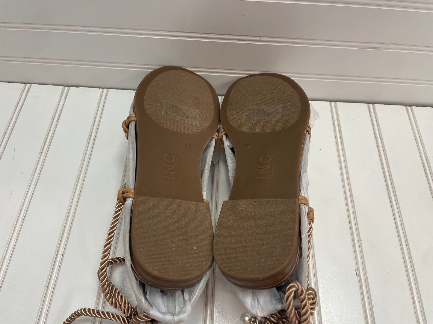 Tan Sandals Flats Inc, Size 10