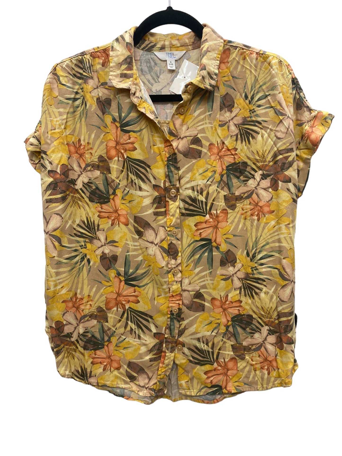 Top Short Sleeve By Time And Tru In Tropical Print, Size: S