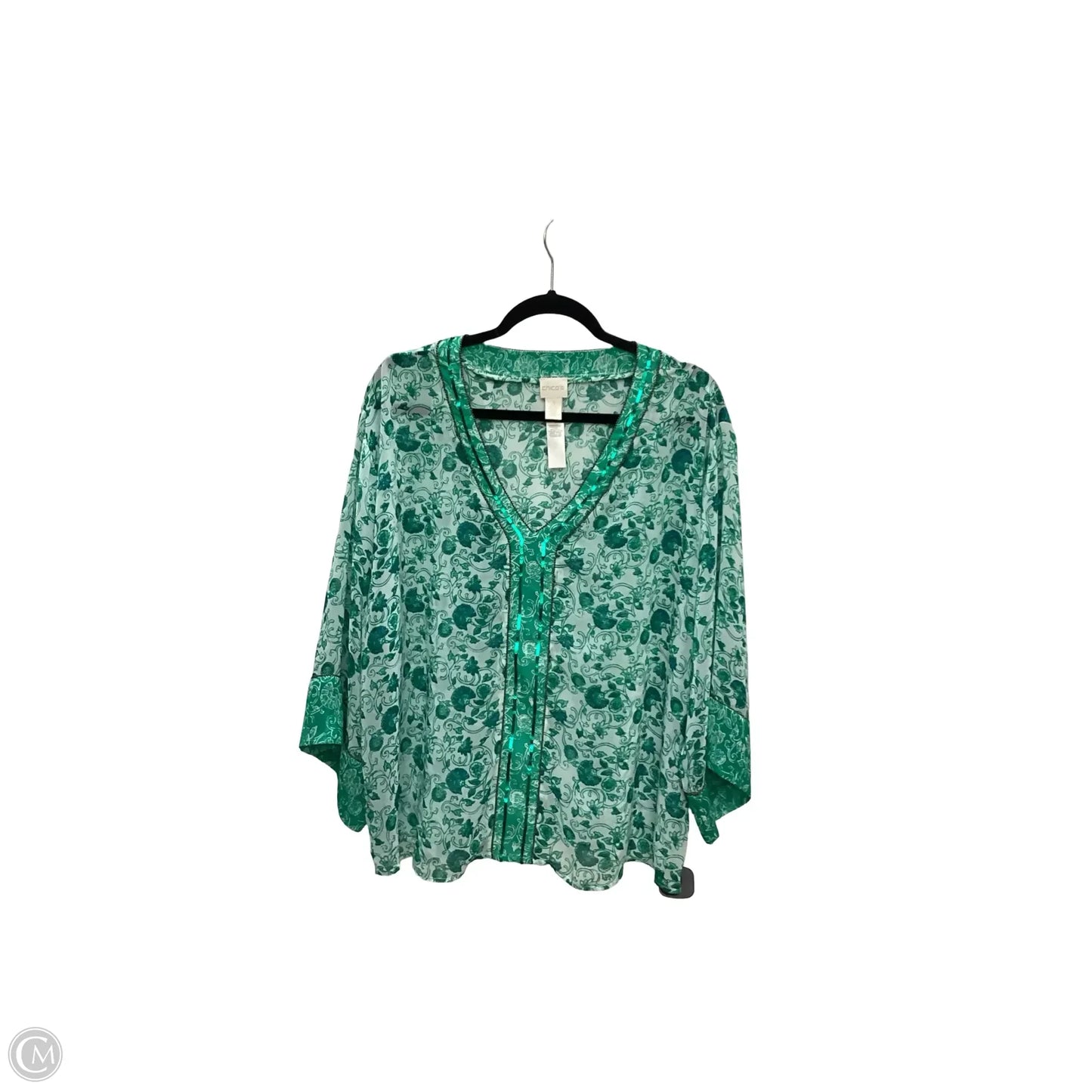 Blouse 3/4 Sleeve By Chicos In Green, Size: Xl