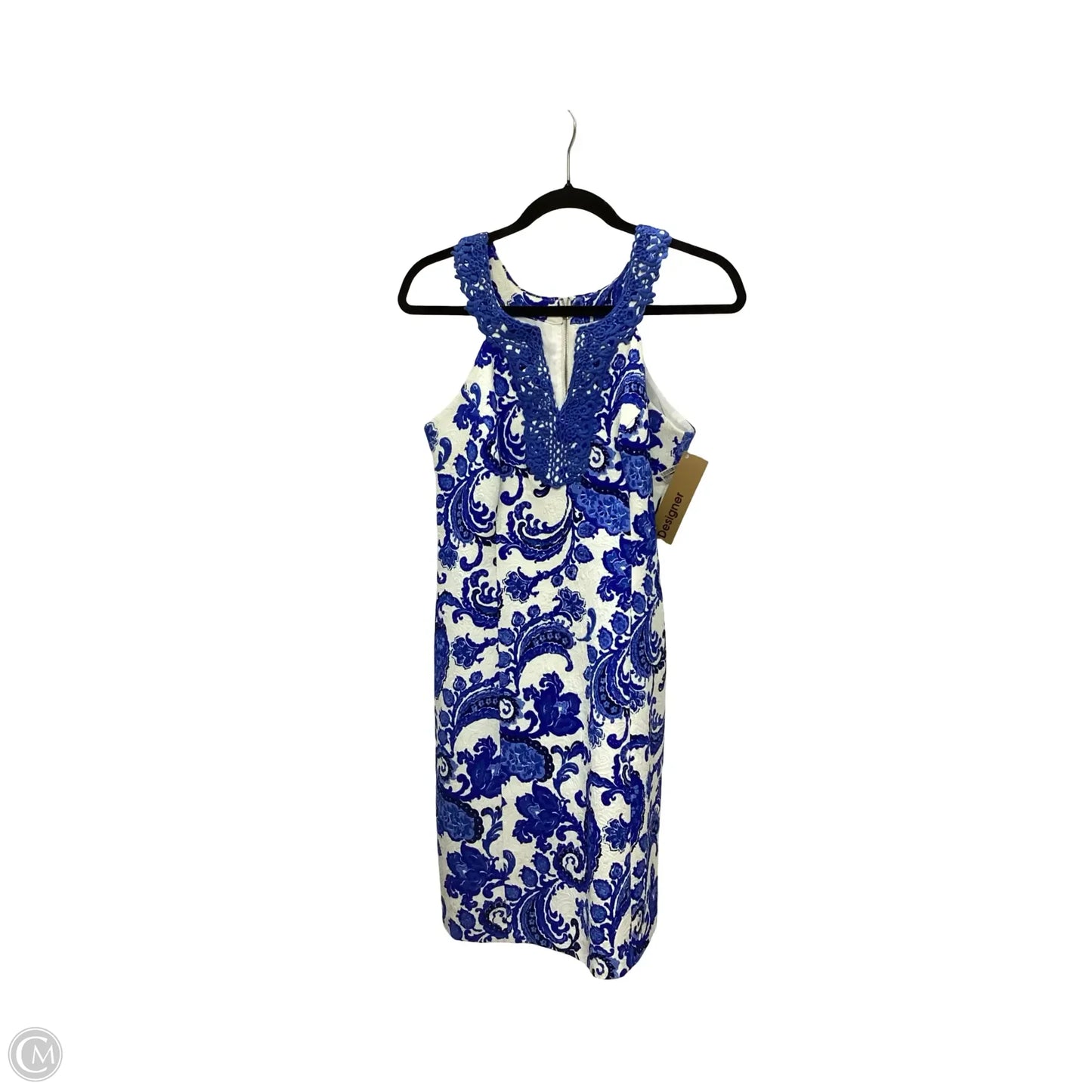 Designer Dress Party Midi By Jade In Blue & White, Size: M