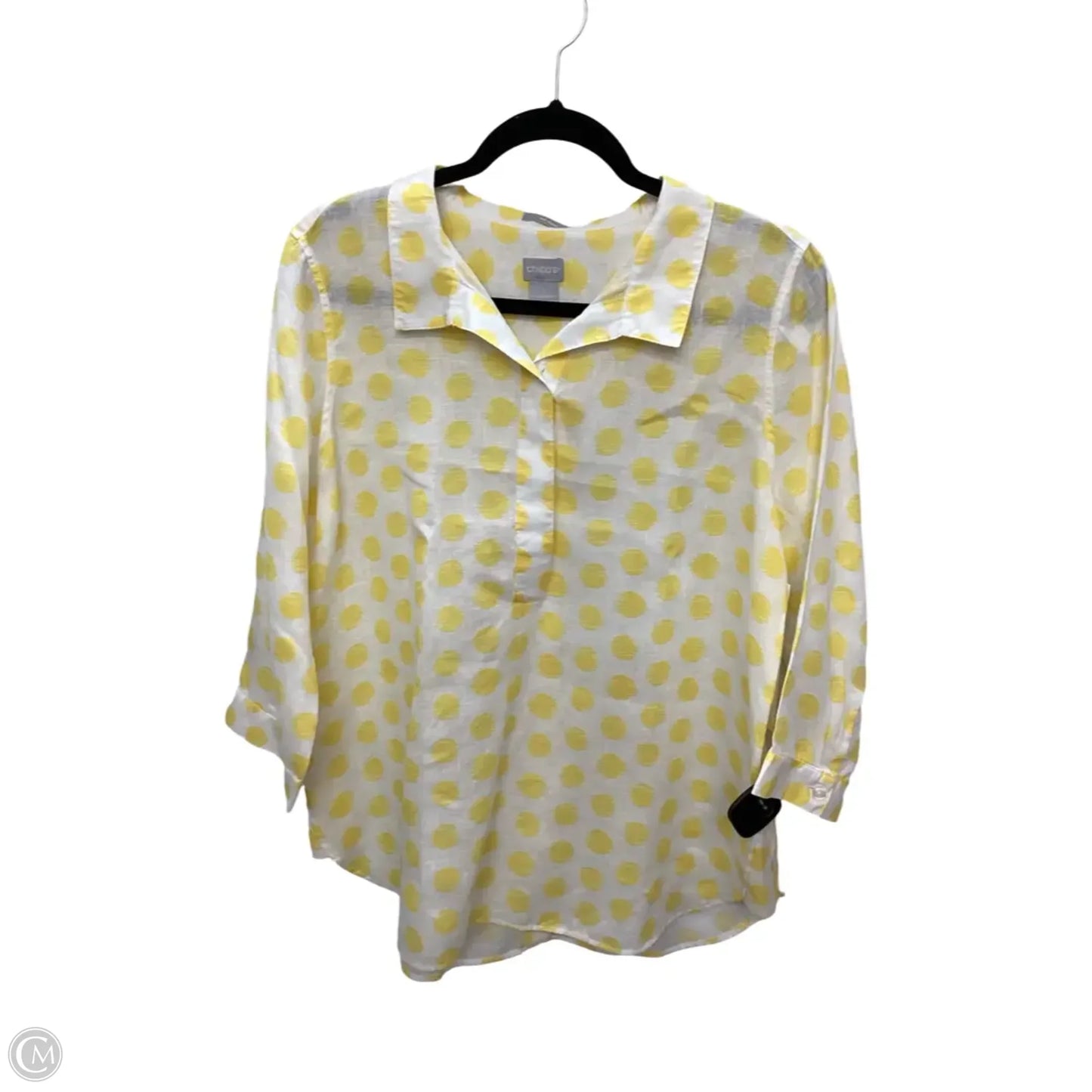 Blouse 3/4 Sleeve By Chicos In Yellow, Size: 8