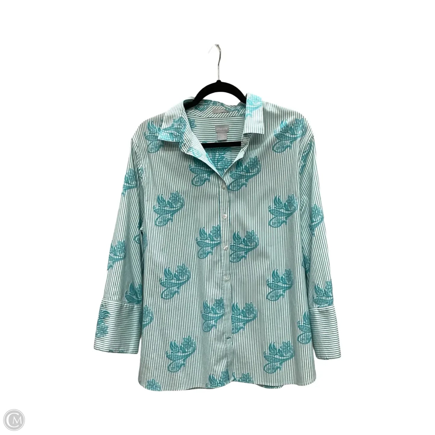 Blouse Long Sleeve By Chicos In Teal, Size: Xl