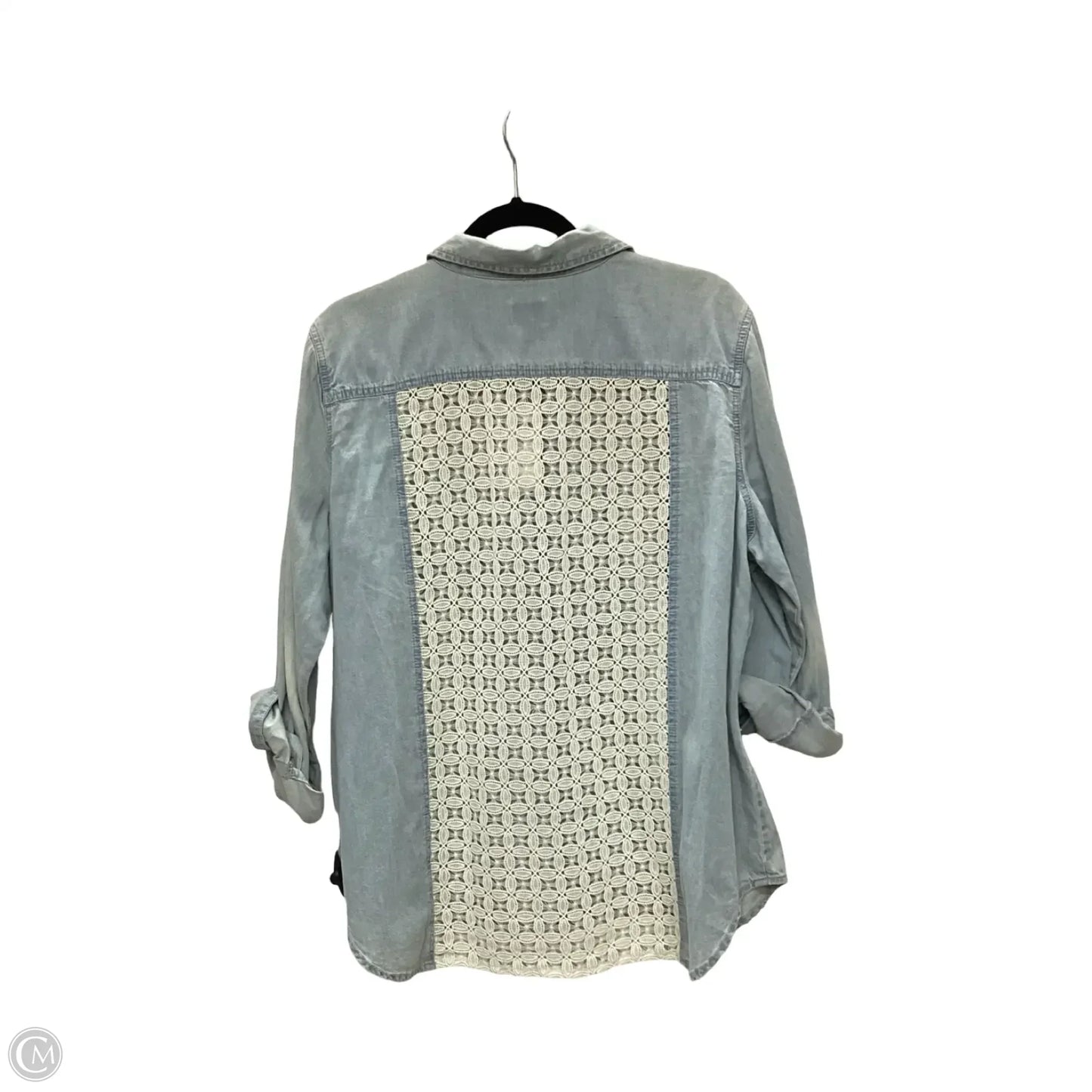 Blouse Long Sleeve By Chicos In Blue Denim, Size: Xl
