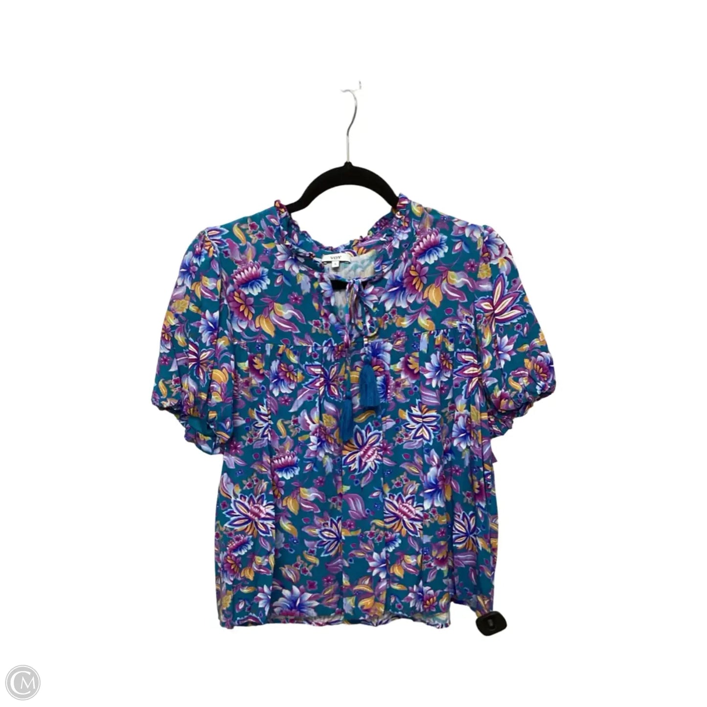 Designer Blouse Short Sleeve By Voy In Floral Print, Size: S