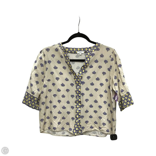 Designer Blouse Short Sleeve By Voy In Cream, Size: S