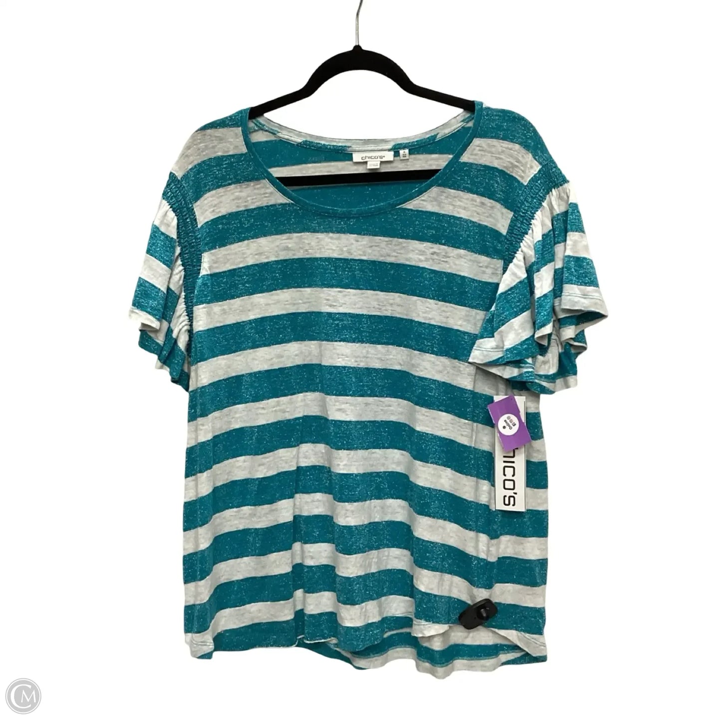 Blouse Short Sleeve By Chicos In Striped Pattern, Size: Xxl