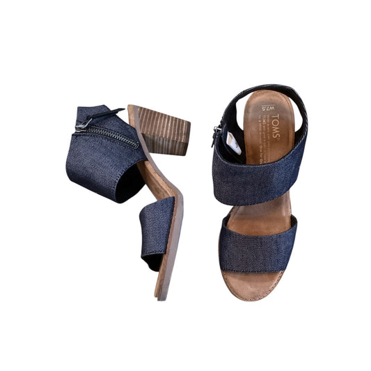 Sandals Heels Block By Toms In Blue Denim, Size: 7.5