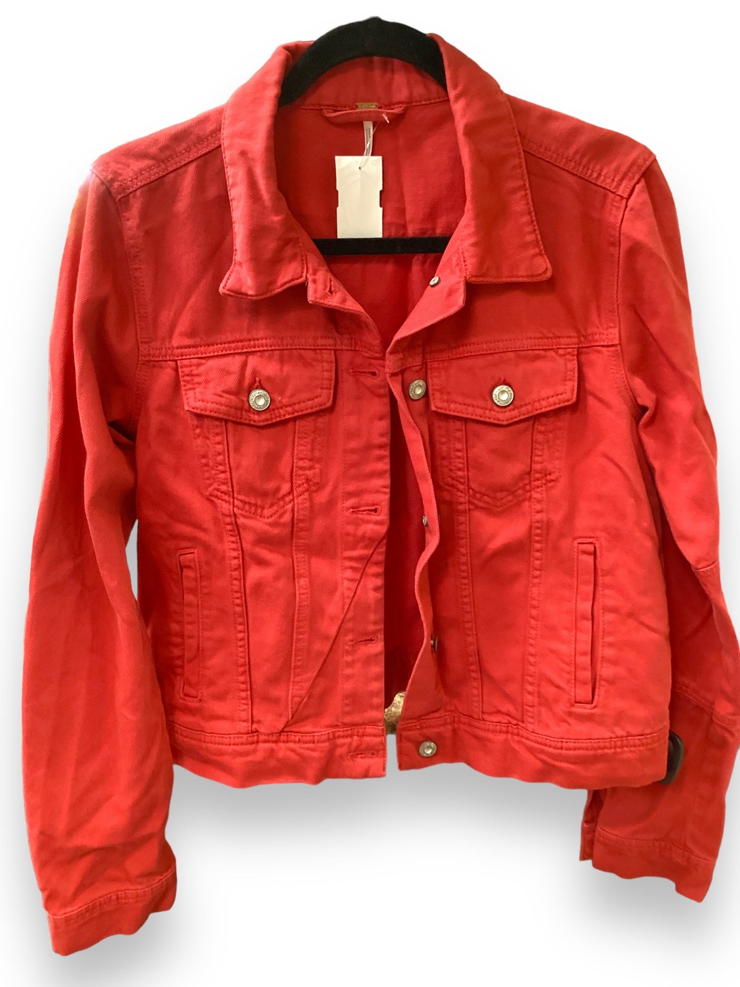 Red Denim Jacket Denim Free People, Size M