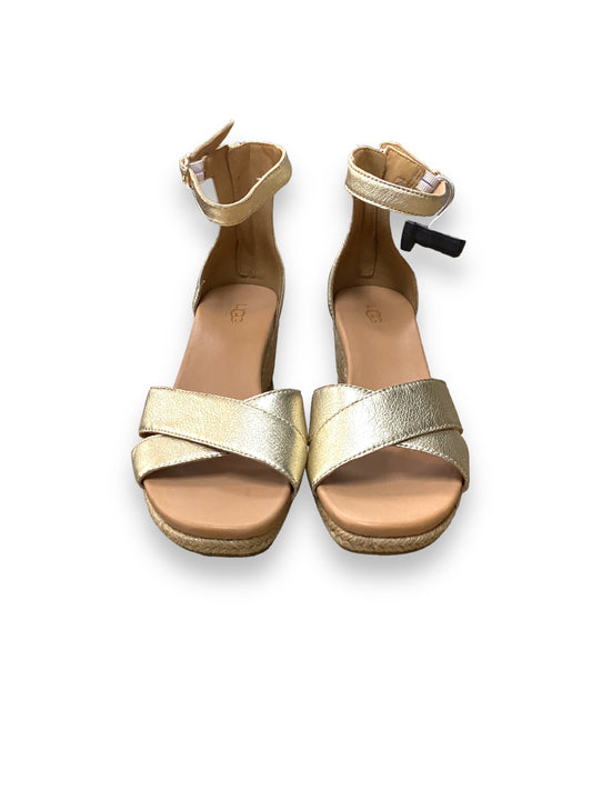 Sandals Heels Wedge By Ugg In Gold, Size: 9