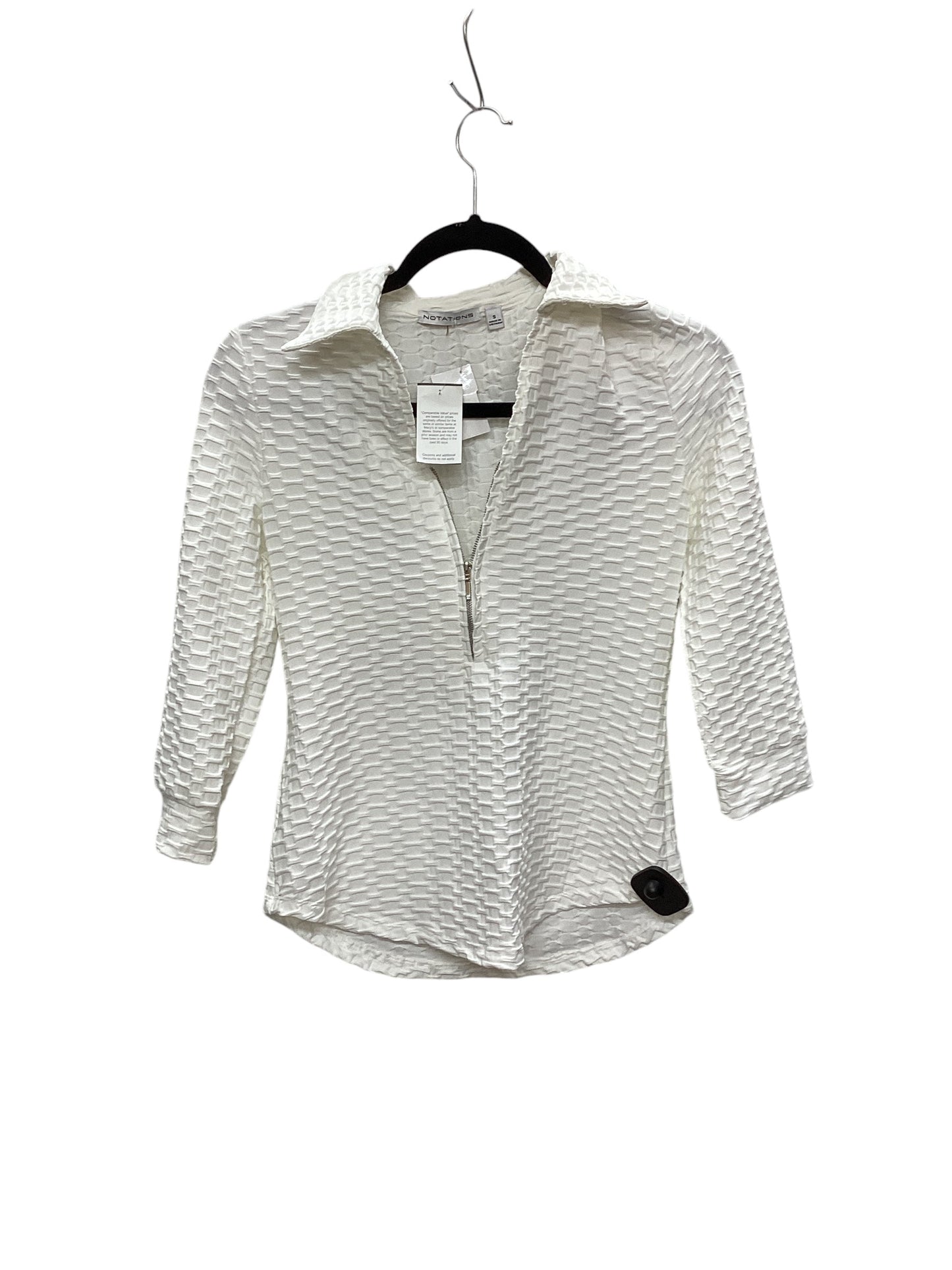 Athletic Top Long Sleeve Collar By Notations In White, Size: S