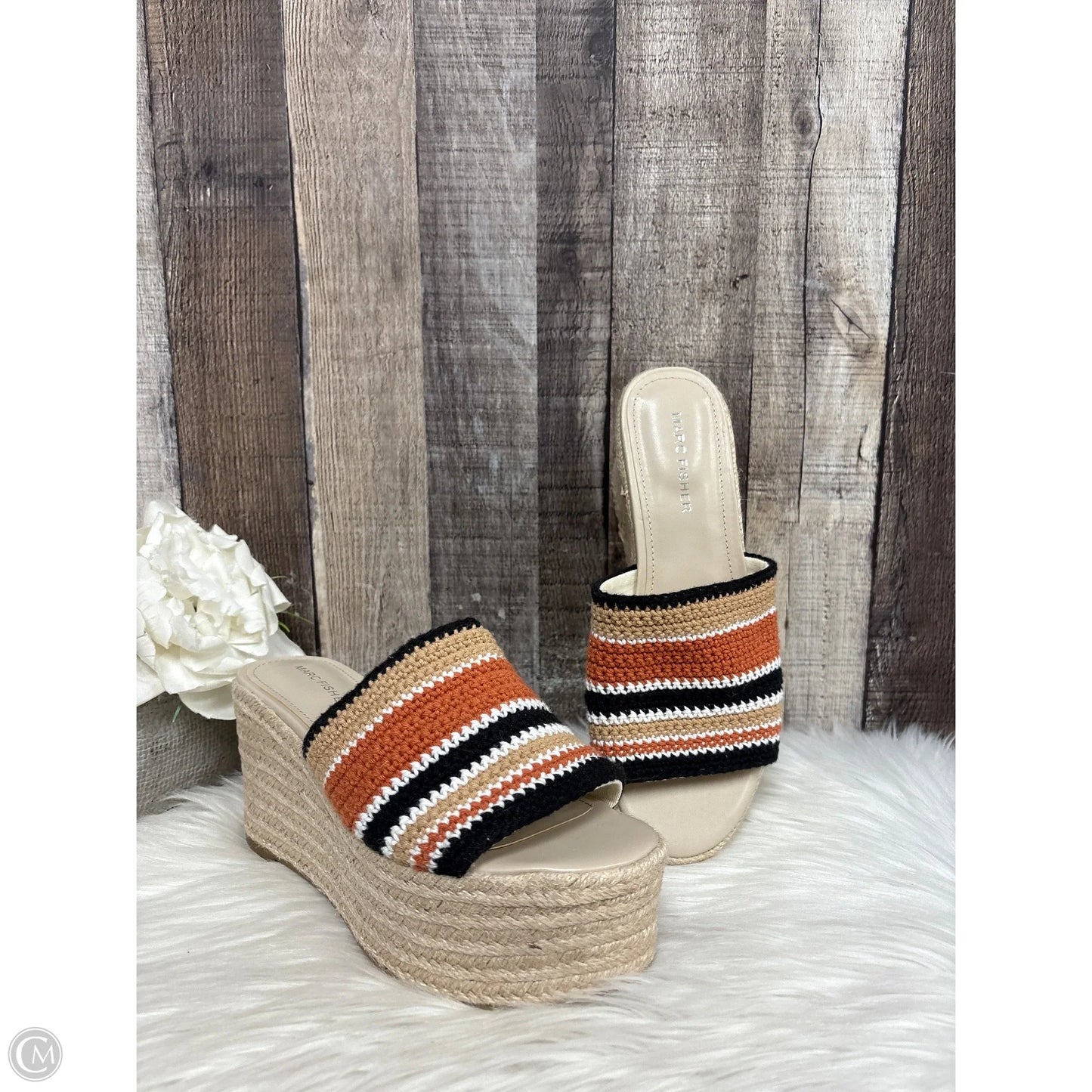 Sandals Heels Wedge By Marc Fisher In Brown & Cream, Size: 8